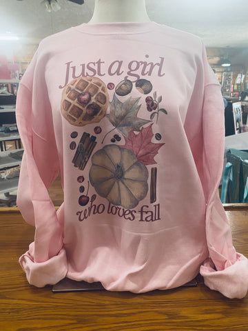 JUST A GIRL WHO LOVES FALL TEE CREWNECK