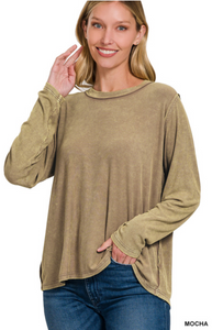 WASHED RIBBED LONG SLEEVE TOP