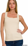 RIBBED SQUARE NECK SLEEVELESS TOP